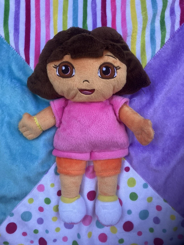 Dora the Explorer boneca de pelúcia 3D Lovey cobertor de segurança rosa roxo listras pontos - Imagem 2 de 4