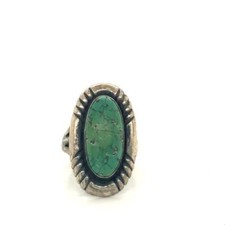 Vintage Signed Sterling Silver Native American Oval Green Turquoise Ring 6 1/2