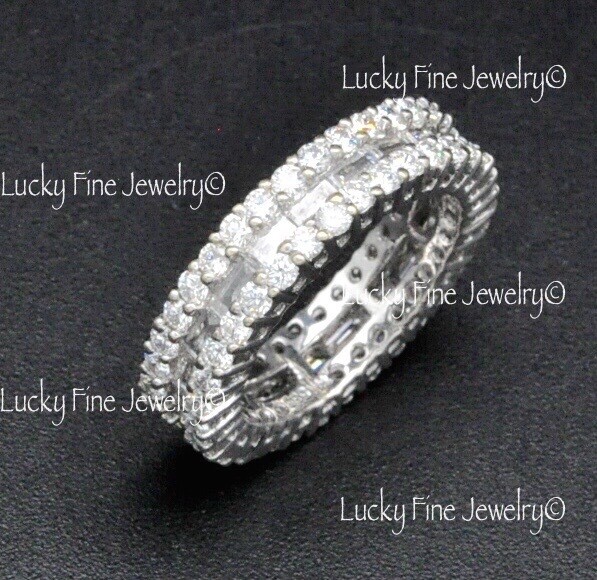 3.05 ct 14k White Gold Eternity Natural Diamond Ring Anniversary Baguette Round
