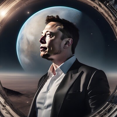 Elon Moschus mit zwei Monden Bild Größe A3