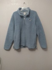 PINK Women's Sweater Large Blue 1/4 Zip 2 Pockets Fleece Pullover Casual Wear