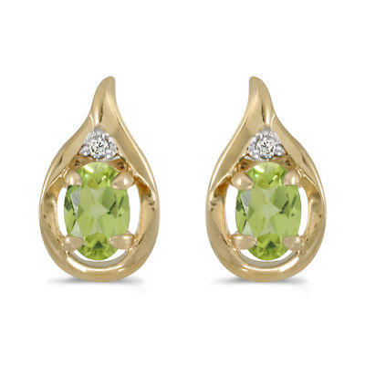 Ohrringe 14 Karat Gelbgold ovaler Peridot und Diamant