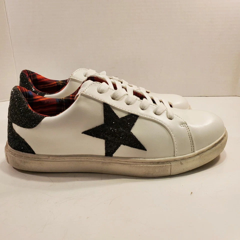 Betsey Johnson For Torrid 运动鞋 9W 白色黑色闪光星星格子衬里阅读 — 第 2/4 张图片