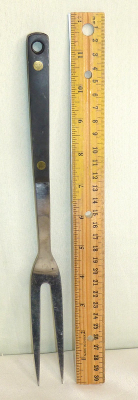 VINTAGE STAINLESS STEEL MEAT SERVING FORK Riveted WOOD HANDLE JAPAN 2 prong