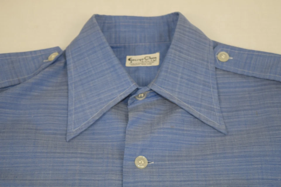 Vintage Leisure Shirt George Chen 70s Size L Blue Four Pocket Epaulettes - Image 4 of 4