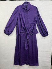 Shein Shirt Dress Women's 8/10 Purple Classic Puff Sleeve Tie Front Collared