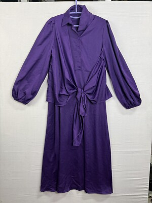 Shein Shirt Dress Women's 8/10 Purple Classic Puff Sleeve Tie Front  Collared | eBay