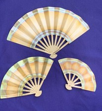 Vintage GEISHA GIRL CHINESE FAN Copper  Gold Patina Wall Art SET of 3    sj3j