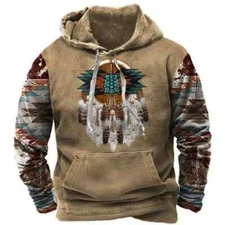 Vintage Indian Hoodie Western Cowboy Loose Yellowstone Clothing Streetwear Unise