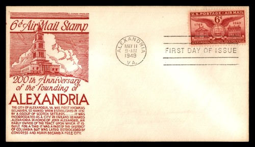 MayfairStamps US FDC 1949 Virginia Alexandria Anniversary 6 Cent Air Mail Anders