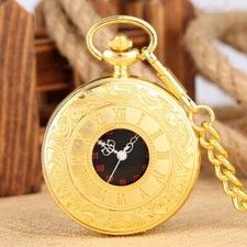 Old Fashion Roman Number Cover Unisex Quartz Pocket Watch Pendant FOB Chain