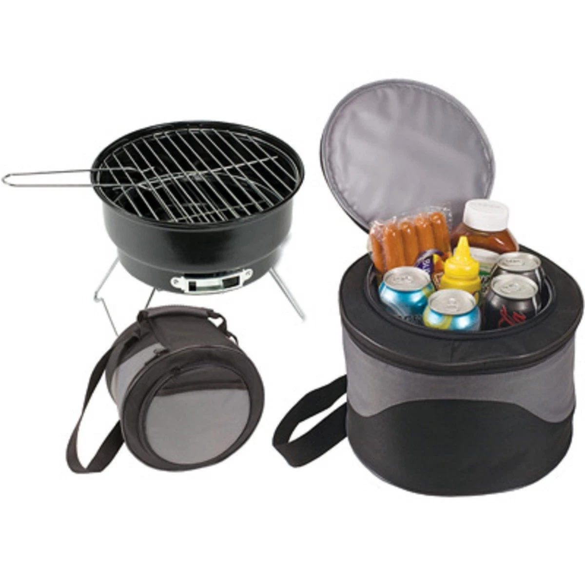 RED PORTABLE BBQ GRILL & COOLER BAG COMBO - CAMPING TAILGATING HIKING OUTDOORS