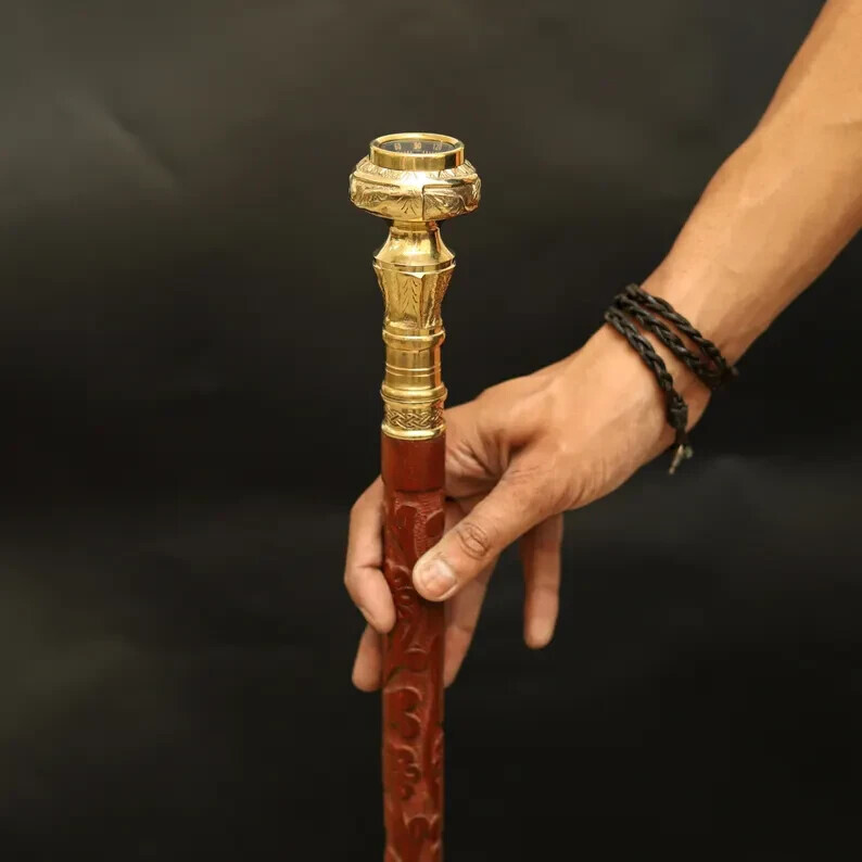 Vintage Solid Brass Compass Handle Style Brown Ca… - image 3