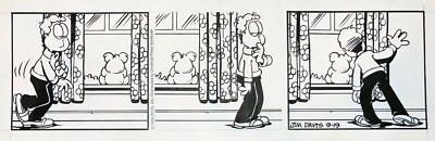 Jim Davis Garfield Daily Comic Strip Original Art 1995 featuring Jon and Pooky