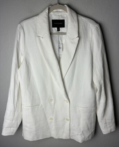 NWT Banana Republic Blazer Womens 12 White Double Breasted Buttons Cotton Linen
