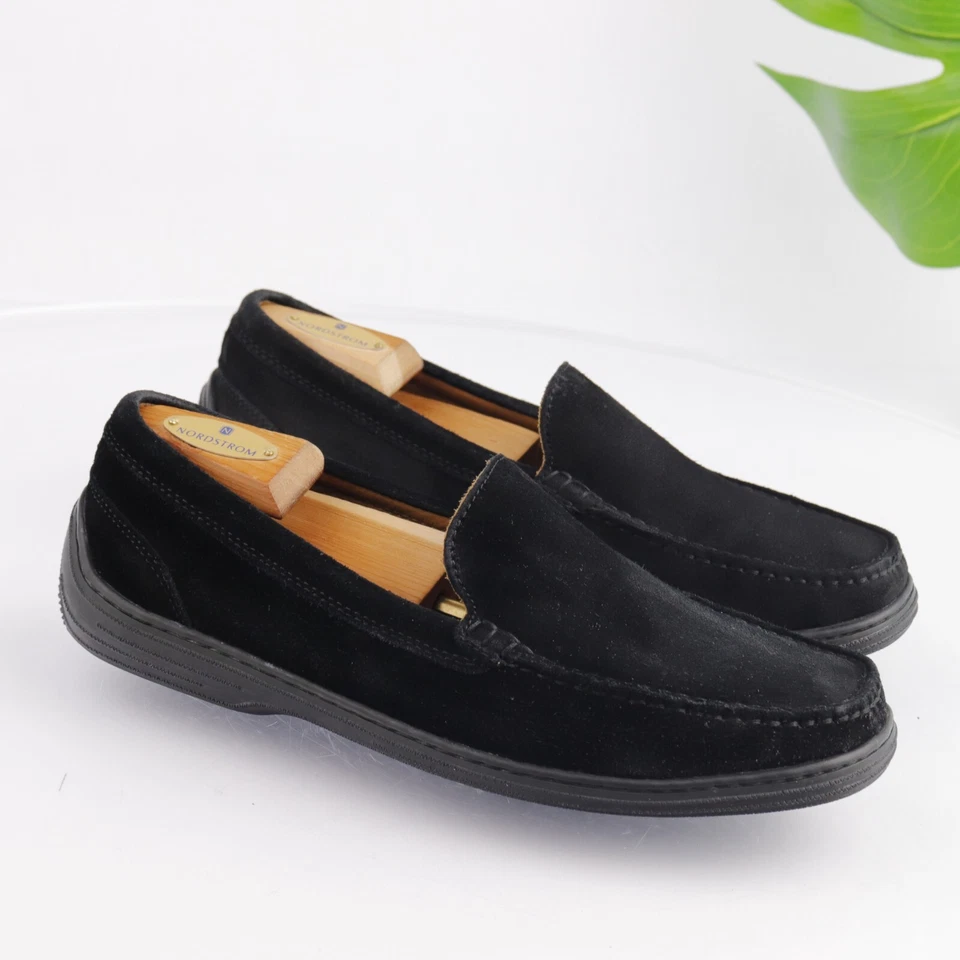 Tommy Bahama Hombre Mocasín Talla 9.5 Conducción Moc Zapato Negro Gamuza Sin Cordones Cómodo Foto 2 de 4