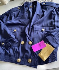 Chaqueta De Colección Liz Sport Yate Náutico Estilo Militar Azul Marino Botones Dorados NOS L