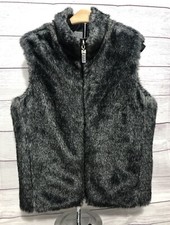 GUESS JEANS GRAY/PEWTER FAUX FUR ZIP FRONT REVERISBLE VEST Sz S EUC See Descrip
