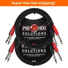 2 Pack Pig Hog PD-21403 Dual 1/4" Mono Male Red Black Coded for Stereo 3ft Cable