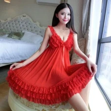 Nightgowns Women Hollow Open Sling Sexy Goddess Sleeping Dress Lingerie Sleepwea