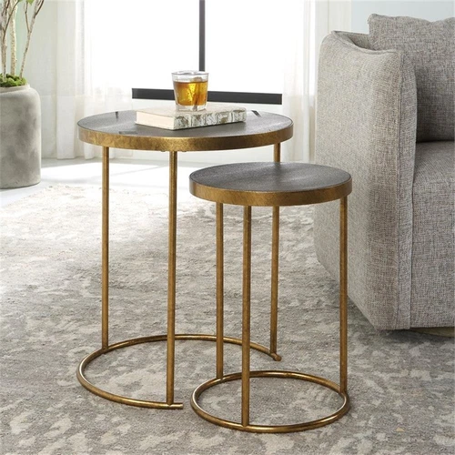 Uttermost Aragon Metal and MDF Nesting Tables in Brass/Gray (Set of 2) - Picture 2 of 7