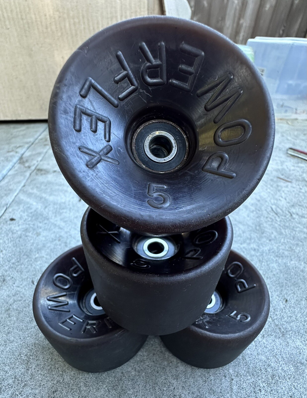 Vintage Used Powerflex 5 Skateboard Wheels With Bearings
