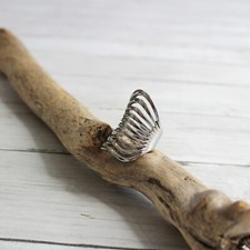 Handcrafted Women's Multi Layer Silver Metal Ring Chunky Artisan Jewelry