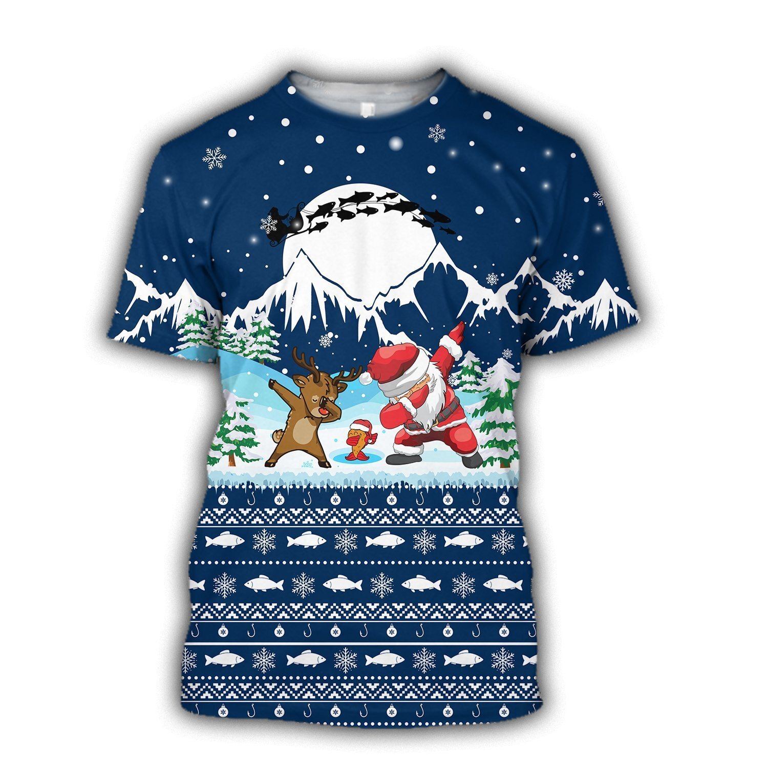 Christmas Santa Fishing YoloBlue T-shirt , Santa Claus 3D Printed T-Shirt