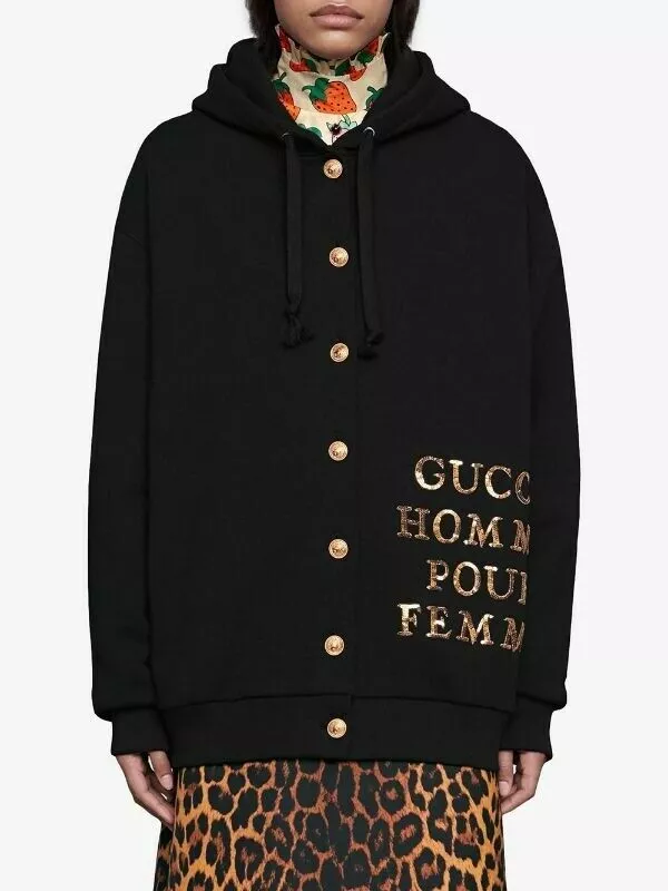 Gucci Super Rare Women's Black embellished “Homme Pour Femme” Hoodie size L