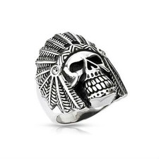 Men's Ring Solid Steel Skull Skull Indian Chef Apache Biker New