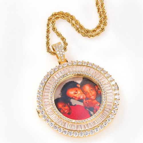 Customize Round Memorial Photo Pendant Necklace with Full White Cubic Zirconia - Picture 3 of 18