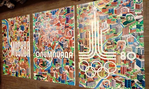 Olympics poster. Soviet poster. Huge 1980 Olympic Soviet poster. Triptych. 3 lar - Picture 4 of 16
