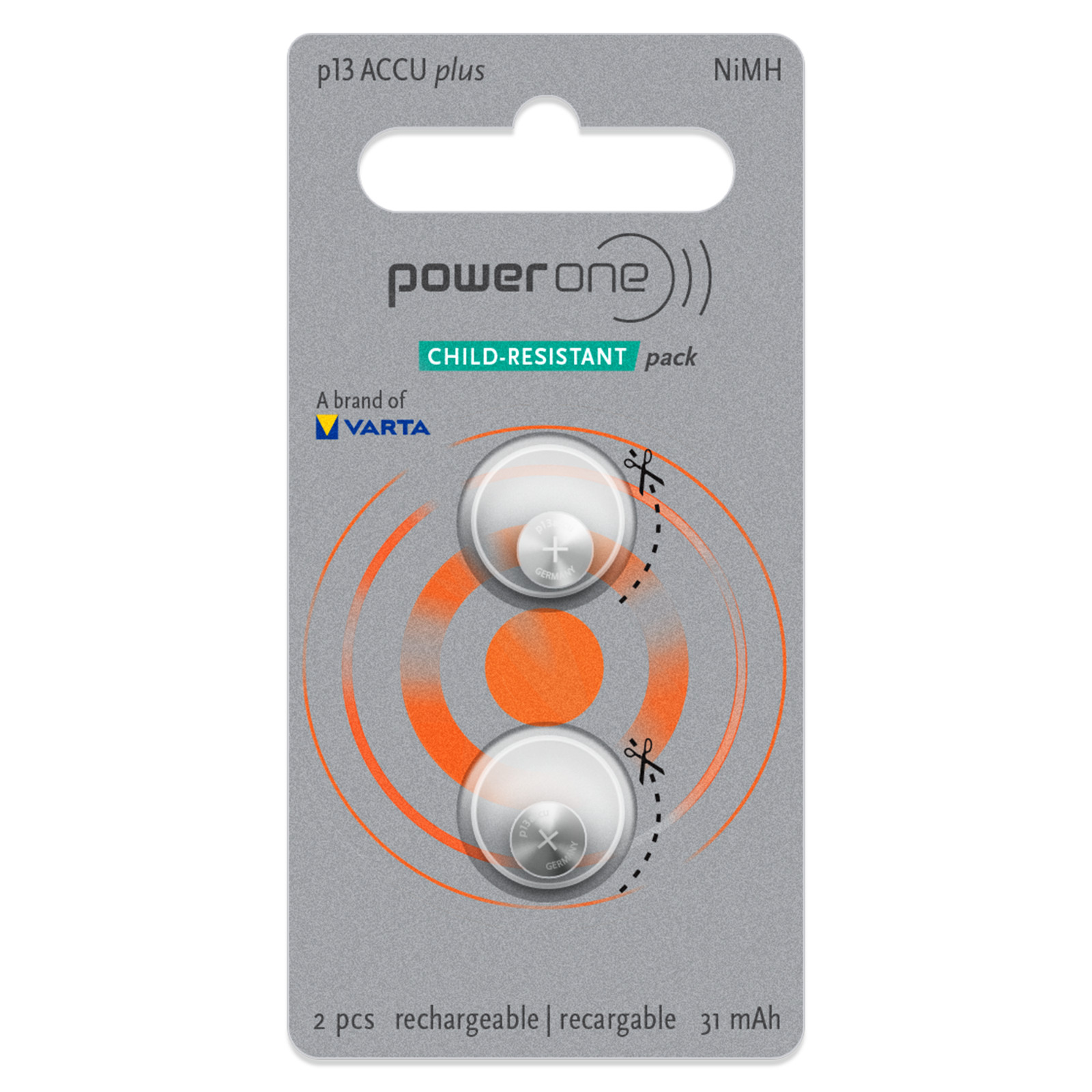 Power One ACCU Plus Size 13 Hearing Aid Battery (Pack of 2) 