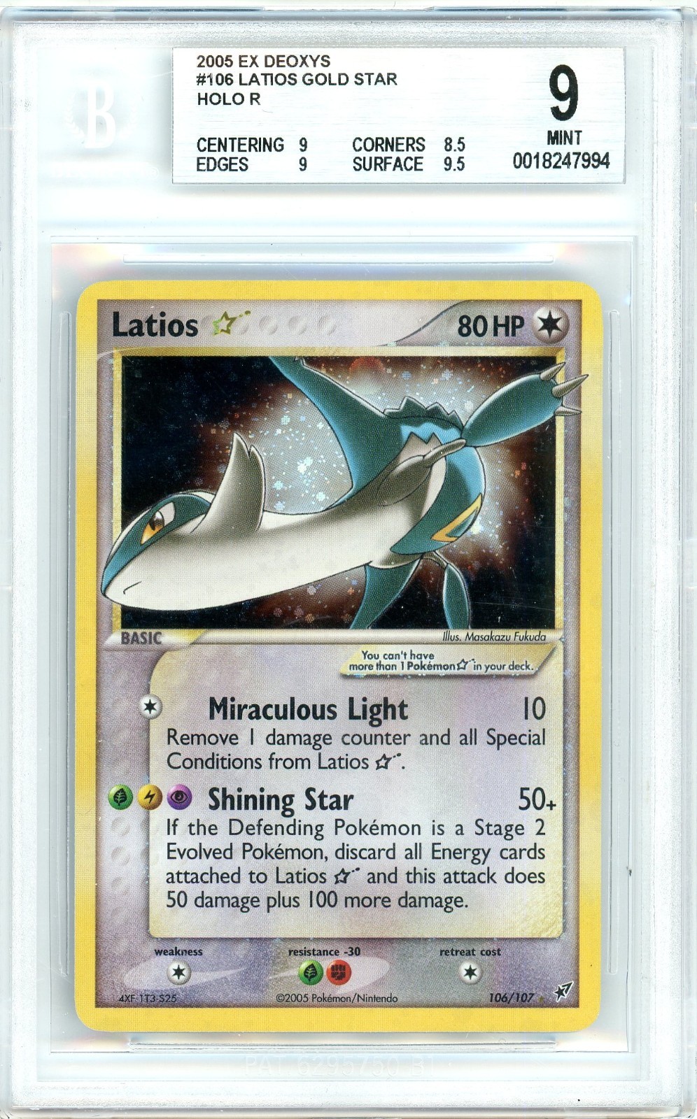 Pokemon Latios Gold Star #106 EX Deoxys BGS 9 Mint