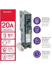 Square D HOM120DFC, 20A, 1 Pole, Dual Function (CAFCI and GFCI) Circuit Breaker
