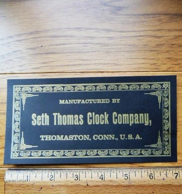 Premium Seth Thomas Thomaston Conn Regulator Label - Antique Clock Parts