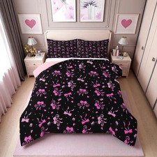 Pink Ribbon Bow Full Comforter Set For Girls Kids Bedding With 2 Pillowcases New
