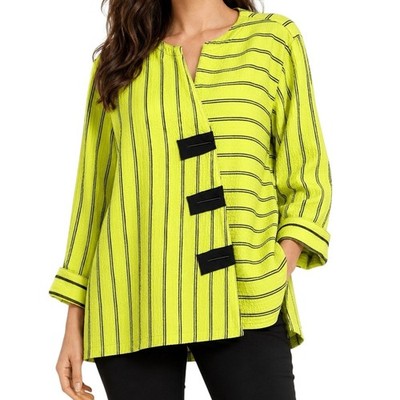 Ali Miles Sz XL Rare Color Neon Green Tropical Wearable Art Blouse Shirt Top