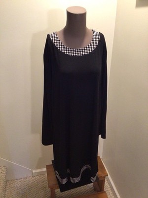 Michael Kors Women Black White Design L. Sleeve Stretch Dress Size XL