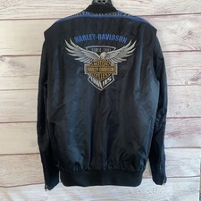 Harley Davidson Mens Jacket Black M 115th Anniversary Spell Out Sleeves Flaw