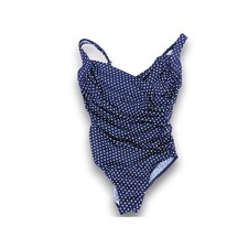 Miraclesuit Women's Swimsuit Size 14 Navy Blue White Polka Dot Tummy Control