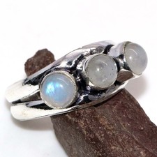 Stunning Rainbow Moonstone 925 Silver Plated Gemstone Ring US 10 MJ