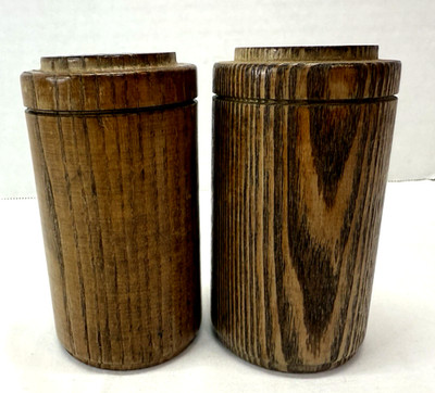 Vintage Artisan Crafted Oak Wood Salt & Pepper Shakers Early American