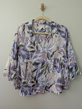 C&C California Womens Linen Top Purple Floral 3/4 Sleeve Beachy Boho Boxy Sz 3X
