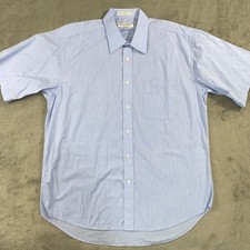Monsieur Givenchy Shirt Men 17 Blue Pinstripe Short Sleeve Button Down Vintage
