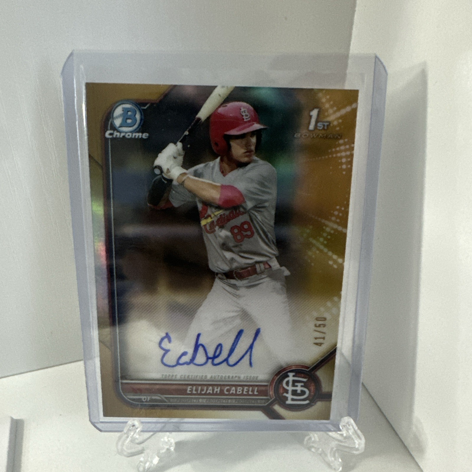 2022 Bowman Chrome 1st Elijah Cabell Gold Refractor Auto /50 Cardinals