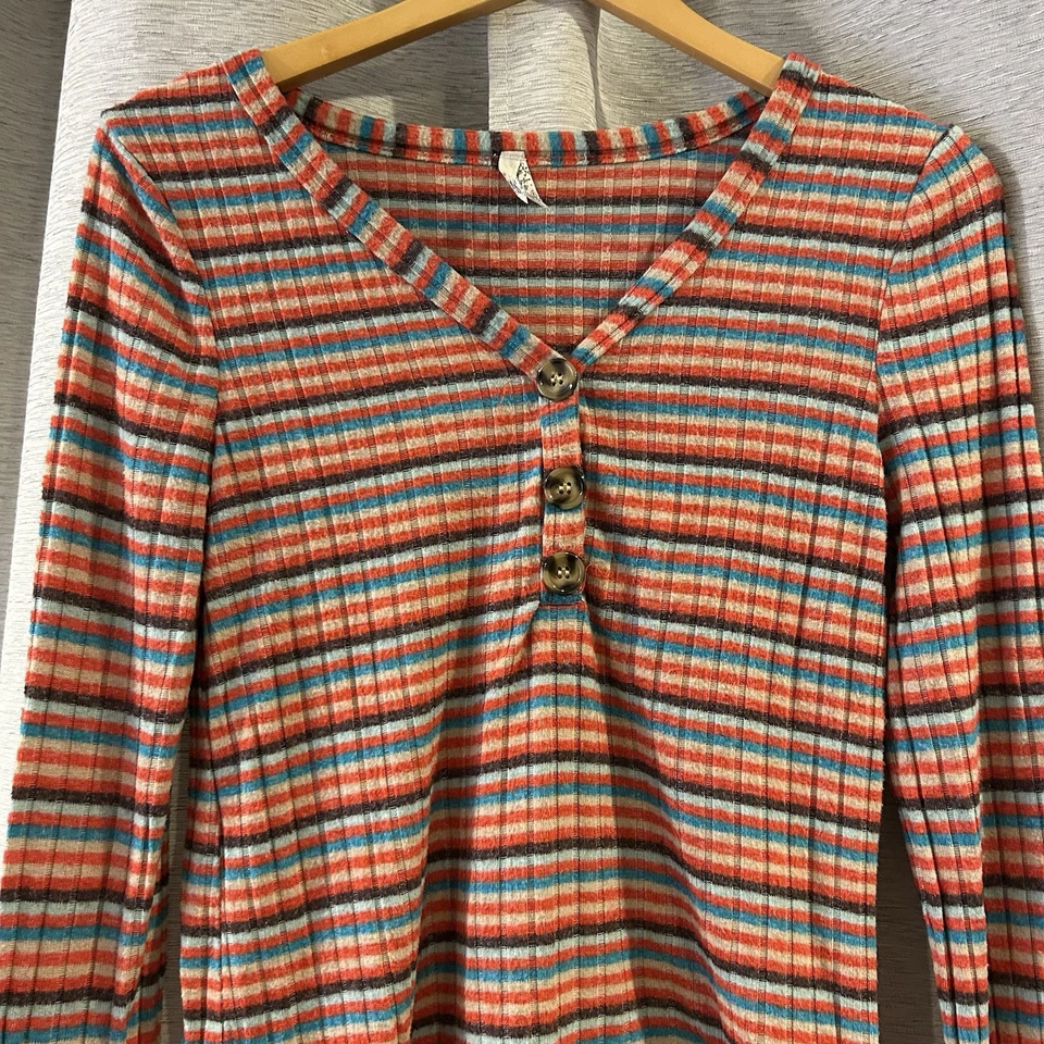 Mudd Retro Fuzzy Knit Top Multi Color Striped 90s Vibes Aesthetic Sz M - Image 2 of 4