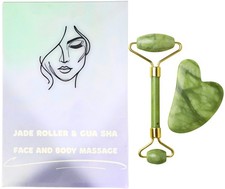 ZVINA Natural Jade Stone Face Roller Gua Sha Set, Durable Dual-Sided Gold