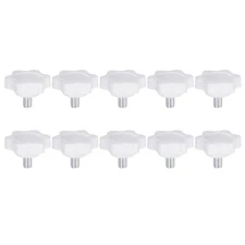 10pcs Star Knobs M5 x 8mm Thread 25mm 6-Point Head Stud Hand Clamping Knob White