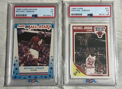 1989 Fleer Michael Jordan #21 And All-Star Sticker #3 LOT 2 Cards Both PSA 5!